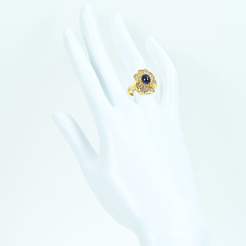 【中古】K18YG SAPPHIREカボッションカットサファイアリング S1.44ct D0.43ct 9.7g #12