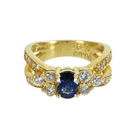 【中古】 K18YG SAPPHIRE RING サファイアリング S0.91ct D0.80ct 6.8g #12.5