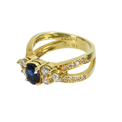 【中古】 K18YG SAPPHIRE RING サファイアリング S0.91ct D0.80ct 6.8g #12.5