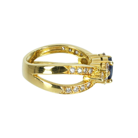 【中古】 K18YG SAPPHIRE RING サファイアリング S0.91ct D0.80ct 6.8g #12.5