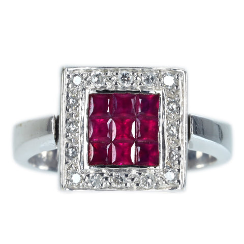 【中古】K18WG RUBY DIAMONDS RING ルビー/ダイヤモンドリバーシブルリング R0.90ct D0.25ct 6.9g #12
