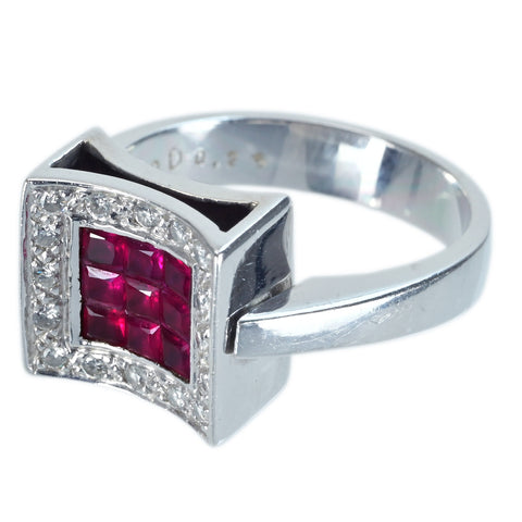 Pre-owned 18K White Gold Ruby Diamond Reversible Ring, 0.90ct R, 0.25ct D, 6.9g, #12 
