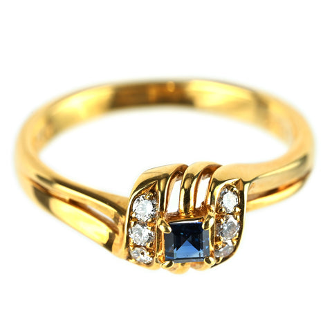 【中古】POLA ポーラ K18YG サファイヤリング S0.17ct D0.12ct 4.3g #14