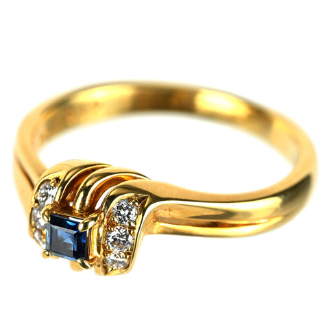 【中古】POLA ポーラ K18YG サファイヤリング S0.17ct D0.12ct 4.3g #14