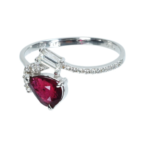 Pre-owned 18K White Gold Unheated Ruby Ring with AIGS Pigeon Blood Certificate, 1.03ct, D0.29ct, 1.9g, #14 