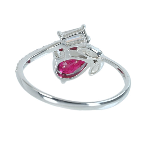 Pre-owned 18K White Gold Unheated Ruby Ring with AIGS Pigeon Blood Certificate, 1.03ct, D0.29ct, 1.9g, #14 