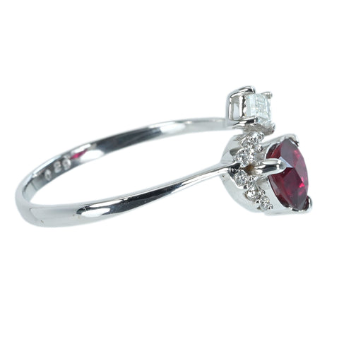 Pre-owned 18K White Gold Unheated Ruby Ring with AIGS Pigeon Blood Certificate, 1.03ct, D0.29ct, 1.9g, #14 