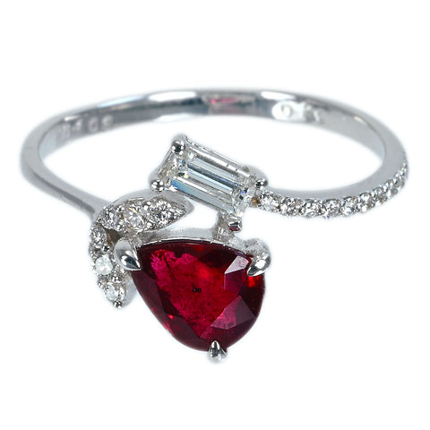 【中古】 K18WG RUBY非加熱ルビーリング AIGSピジョンブラッド鑑別書 1.03ct D0.29ct 1.9g #14