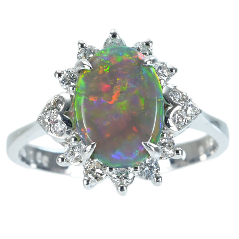 【中古】K18WG OPAL ブラックオパールリング BO1.50ct D0.38ct 3.5g #13.5