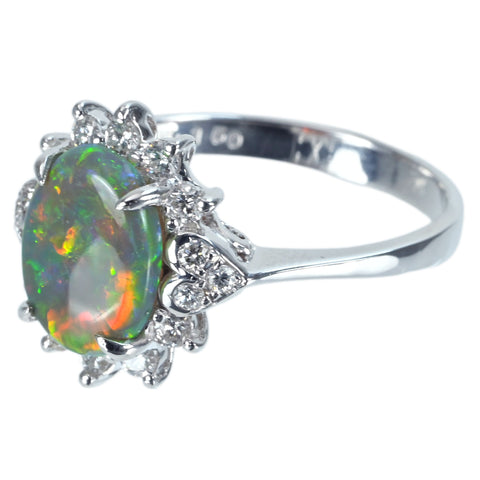 [Pre-owned] K18WG OPAL Black Opal Ring, BO 1.50ct, D 0.38ct, 3.5g, #13.5 