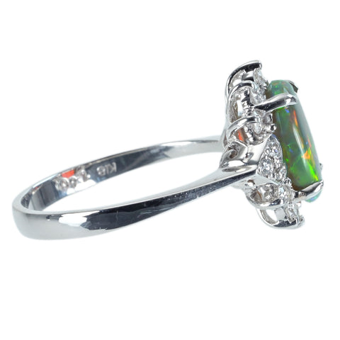 [Pre-owned] K18WG OPAL Black Opal Ring, BO 1.50ct, D 0.38ct, 3.5g, #13.5 