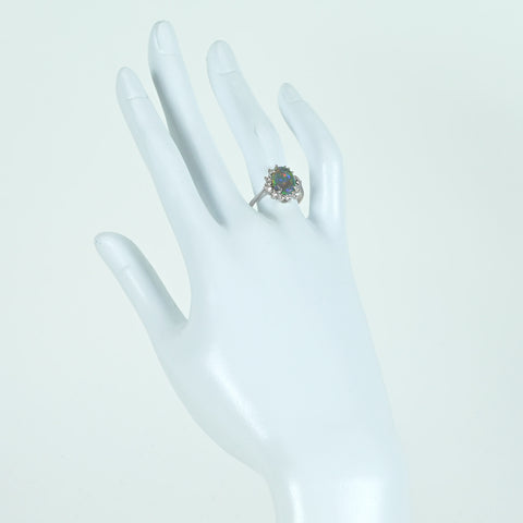 [Pre-owned] K18WG OPAL Black Opal Ring, BO 1.50ct, D 0.38ct, 3.5g, #13.5 