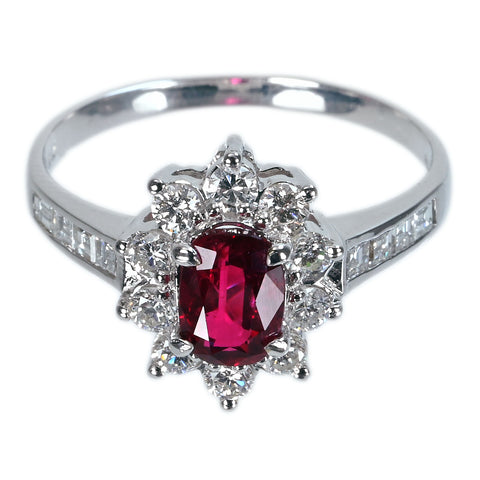 【中古】K18WG RUBY ルビーリング R0.99ct D0.70ct AIGS非加熱鑑別書 2.8g #13.5