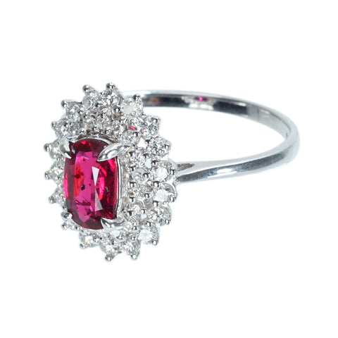 【中古】K18WG RUBYミャンマー産ルビーリング R1.05ct D0.50ct AIGSピジョンブラッド鑑別書 3.0g #14