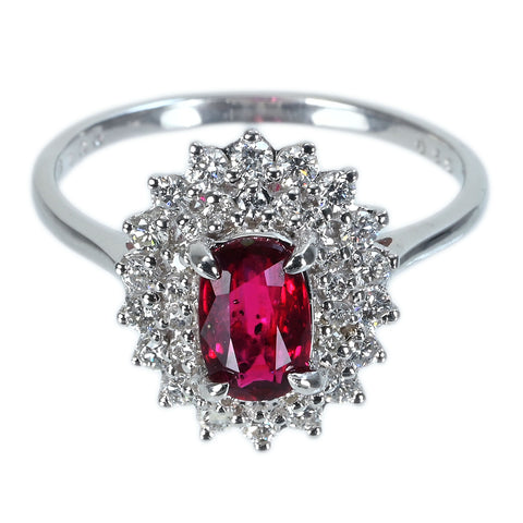 【中古】K18WG RUBYミャンマー産ルビーリング R1.05ct D0.50ct AIGSピジョンブラッド鑑別書 3.0g #14