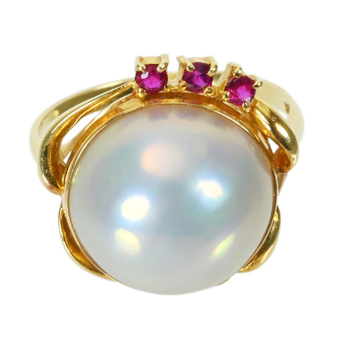 【中古】K18YG MABE PEARLマベパールリング 13.5mm 4.1g #10.5