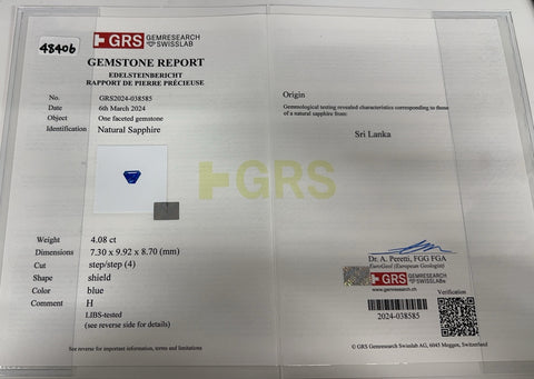 【中古】K18WG SAPPHIRE RING スリランカ産サファイアリング S4.08ct D0.96ct GRS鑑別書 7.2g #14