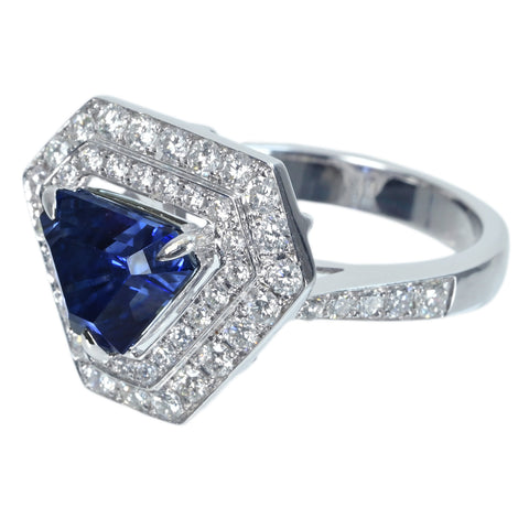 【中古】K18WG SAPPHIRE RING スリランカ産サファイアリング S4.08ct D0.96ct GRS鑑別書 7.2g #14