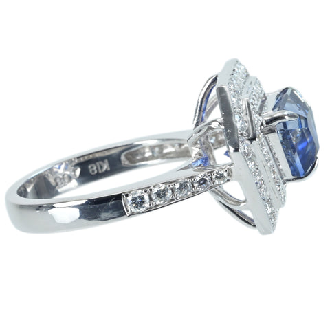 【中古】K18WG SAPPHIRE RING スリランカ産サファイアリング S4.08ct D0.96ct GRS鑑別書 7.2g #14