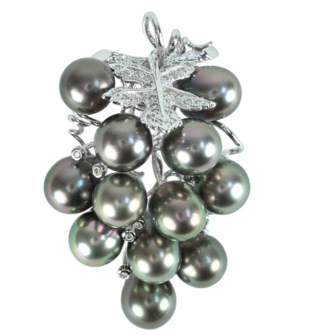 【中古】 K18WG TAHITIAN PEARL BROACH タヒチパールペンダント兼用ブローチ P10.0 - 10.5mm D0.53ct 35.3g