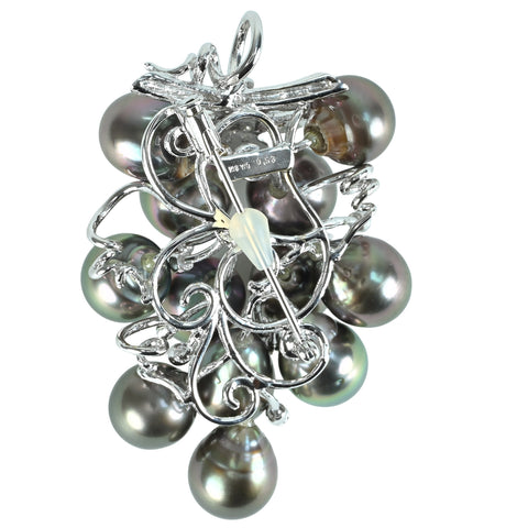 Pre-owned K18WG TAHITIAN PEARL BROACH, Tahitian pearl pendant brooch, P10.0 - 10.5mm, D0.53ct, 35.3g 