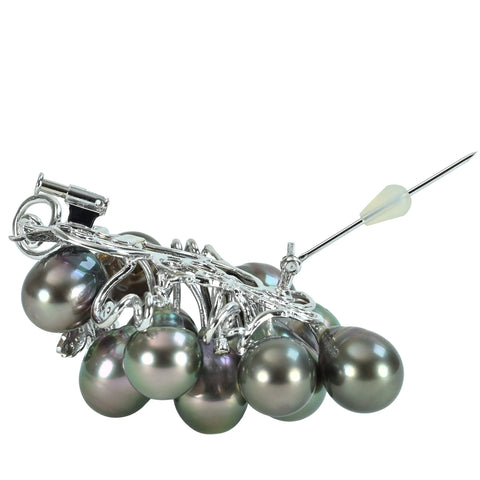 Pre-owned K18WG TAHITIAN PEARL BROACH, Tahitian pearl pendant brooch, P10.0 - 10.5mm, D0.53ct, 35.3g 