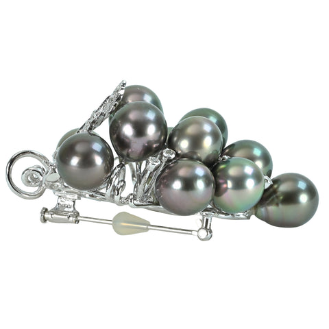 Pre-owned K18WG TAHITIAN PEARL BROACH, Tahitian pearl pendant brooch, P10.0 - 10.5mm, D0.53ct, 35.3g 