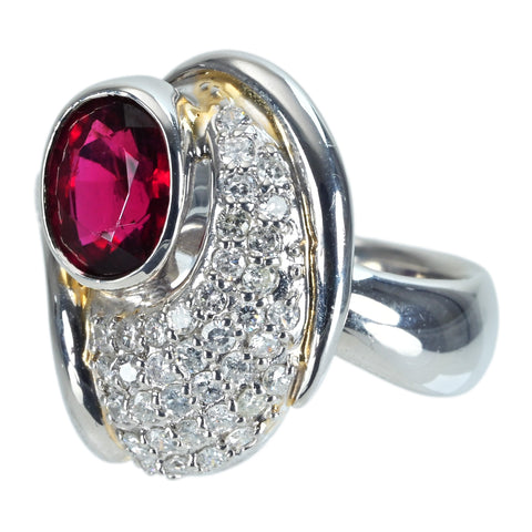 【中古】PT900 TOURMALINEレッドトルマリン（ルベライト）リング 1.64ct D0.52ct GRJソーティング 12.4g #12.5