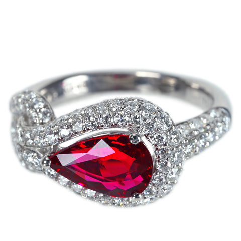 【中古】K18WG MOZAMBIQUE RUBY モザンビーク産ヴィヴィッドレッドカラー ルビーリング R2.02 D1.12ct GRS鑑別書 #15 5.8g
