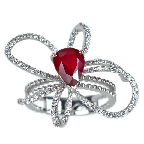 【中古】K18WG MOZAMBIQUE RUBY モザンビーク産 非加熱ルビーリング R2.09ct D0.79ct GRS鑑別書 #12.5 6.4g