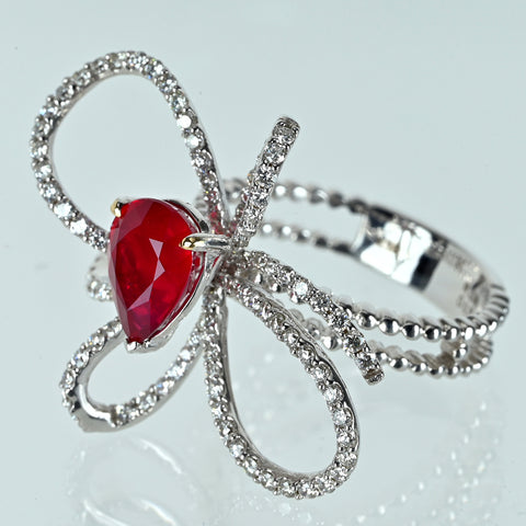 【中古】K18WG MOZAMBIQUE RUBY モザンビーク産 非加熱ルビーリング R2.09ct D0.79ct GRS鑑別書 #12.5 6.4g