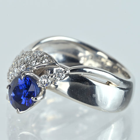 【中古】PT900 SAPPHIRE サファイアリング S1.24ct D0.64ct CGLソーティング #14 11.6g