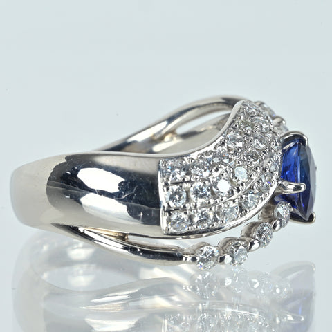 【中古】PT900 SAPPHIRE サファイアリング S1.24ct D0.64ct CGLソーティング #14 11.6g