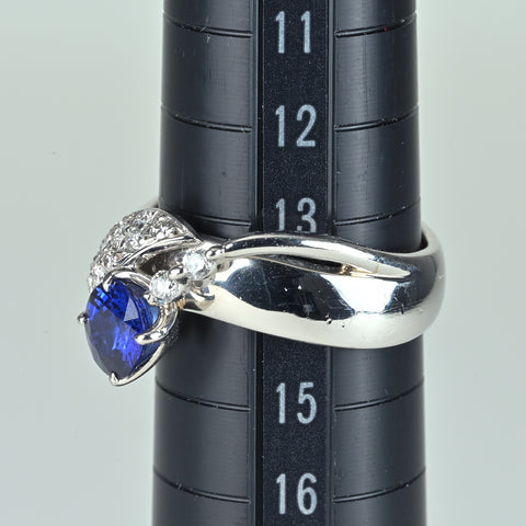 【中古】PT900 SAPPHIRE サファイアリング S1.24ct D0.64ct CGLソーティング #14 11.6g