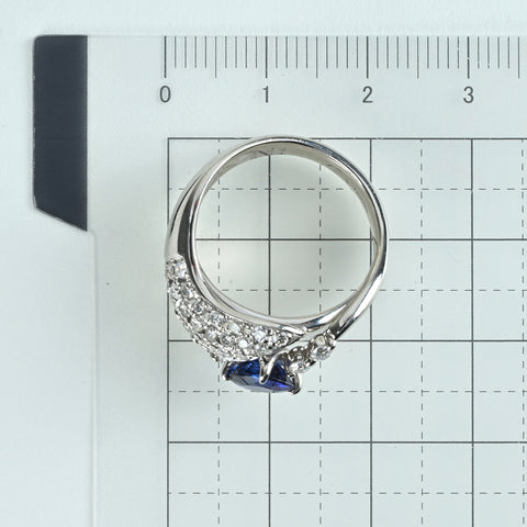 【中古】PT900 SAPPHIRE サファイアリング S1.24ct D0.64ct CGLソーティング #14 11.6g