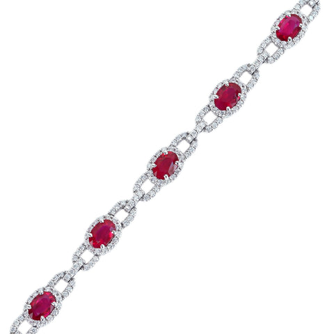【中古】K18WG MYANMAR RUBY BRACELET ミャンマー産ルビーブレスレット R5.34ct D1.92ct 鑑別 13.1g 18.5cm
