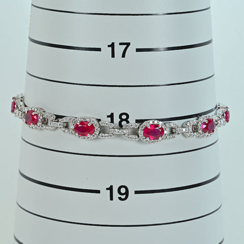 【中古】K18WG MYANMAR RUBY BRACELET ミャンマー産ルビーブレスレット R5.34ct D1.92ct 鑑別 13.1g 18.5cm