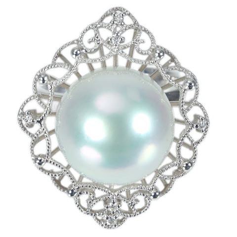 【中古】 K18WG SOUTH SEA PEARL RING 白蝶南洋パールリング 14.0mm D0.06ct 11.5g #13