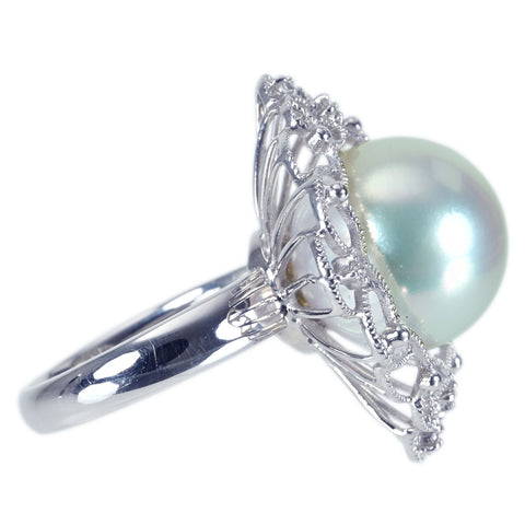 【中古】 K18WG SOUTH SEA PEARL RING 白蝶南洋パールリング 14.0mm D0.06ct 11.5g #13