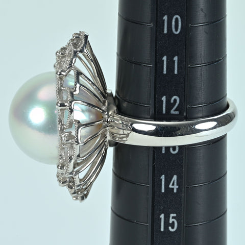 【中古】 K18WG SOUTH SEA PEARL RING 白蝶南洋パールリング 14.0mm D0.06ct 11.5g #13