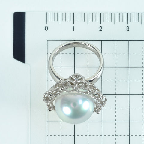 【中古】 K18WG SOUTH SEA PEARL RING 白蝶南洋パールリング 14.0mm D0.06ct 11.5g #13