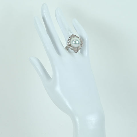 【中古】 K18WG SOUTH SEA PEARL RING 白蝶南洋パールリング 14.0mm D0.06ct 11.5g #13