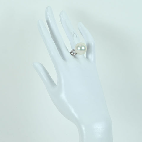 【中古】K18WG SOUTH SEA PEARL RING 白蝶南洋パールリング 15.8mm D0.62ct 10.9g