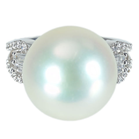 【中古】K18WG SOUTH SEA PEARL RING 白蝶南洋パールリング 15.8mm D0.62ct 10.9g