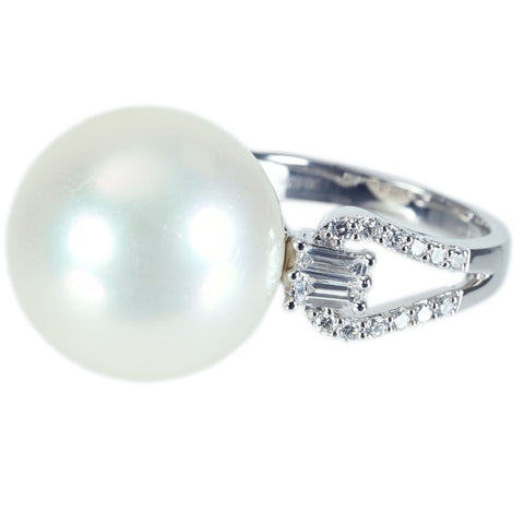 【中古】K18WG SOUTH SEA PEARL RING 白蝶南洋パールリング 15.8mm D0.62ct 10.9g