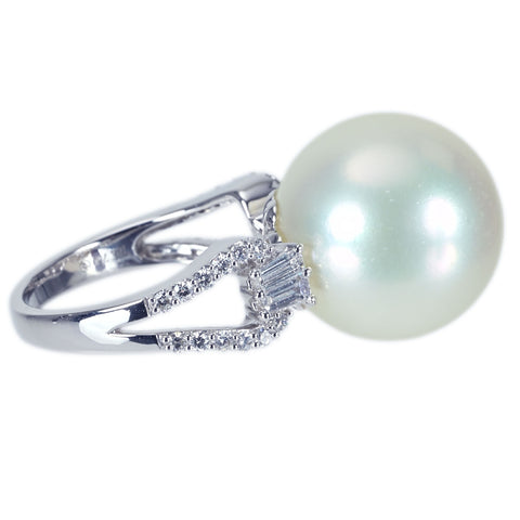 【中古】K18WG SOUTH SEA PEARL RING 白蝶南洋パールリング 15.8mm D0.62ct 10.9g