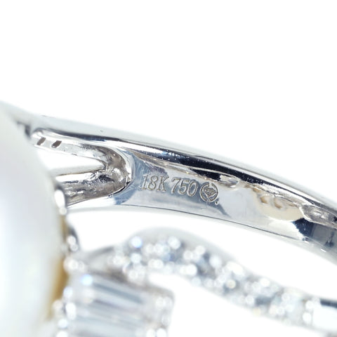 【中古】K18WG SOUTH SEA PEARL RING 白蝶南洋パールリング 15.8mm D0.62ct 10.9g