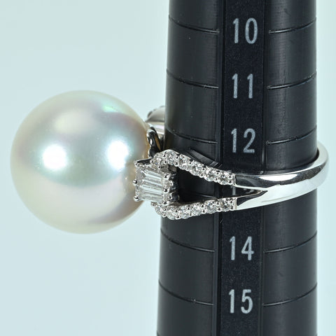 【中古】K18WG SOUTH SEA PEARL RING 白蝶南洋パールリング 15.8mm D0.62ct 10.9g