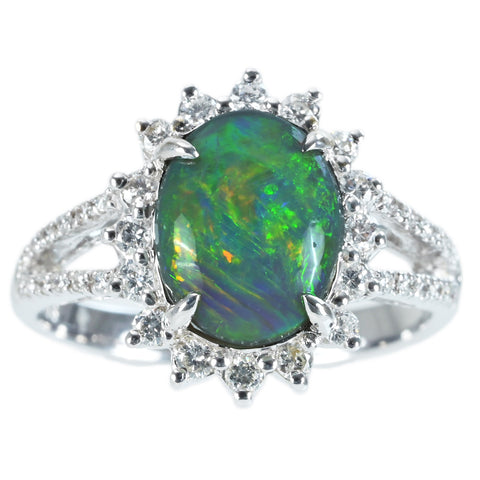 【中古】K18WG BLACK OPAL RING ブラックオパールリング BO1.65ct D0.40ct CGLソーティング 4.5g #13