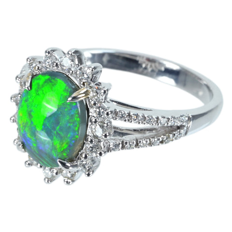 【中古】K18WG BLACK OPAL RING ブラックオパールリング BO1.65ct D0.40ct CGLソーティング 4.5g #13